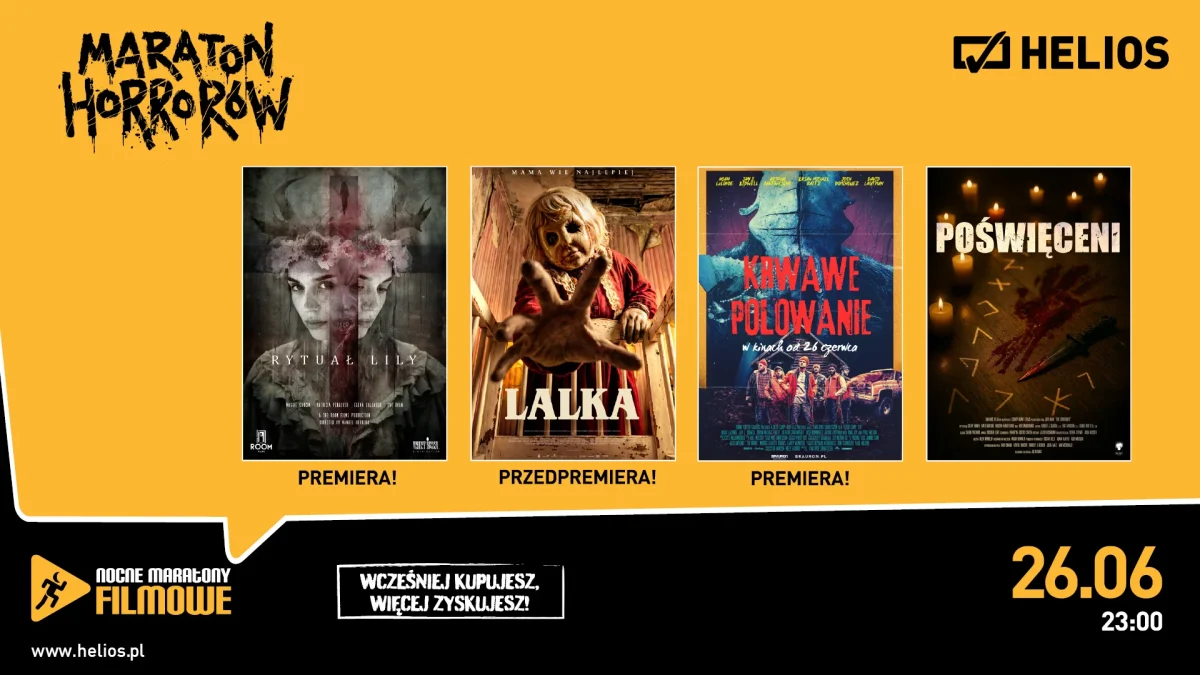 Maraton Horrorów w Helios Konin – cztery filmy grozy w jedną noc 26 czerwca