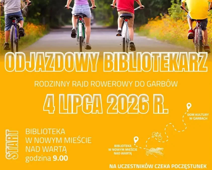 Rodzinny rajd rowerowy „Odjazdowy Bibliotekarz” już w sobotę – malownicza trasa przez okolice Nowego Miasta nad Wartą